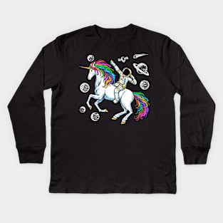 astronaut riding unicorn universe Kids Long Sleeve T-Shirt